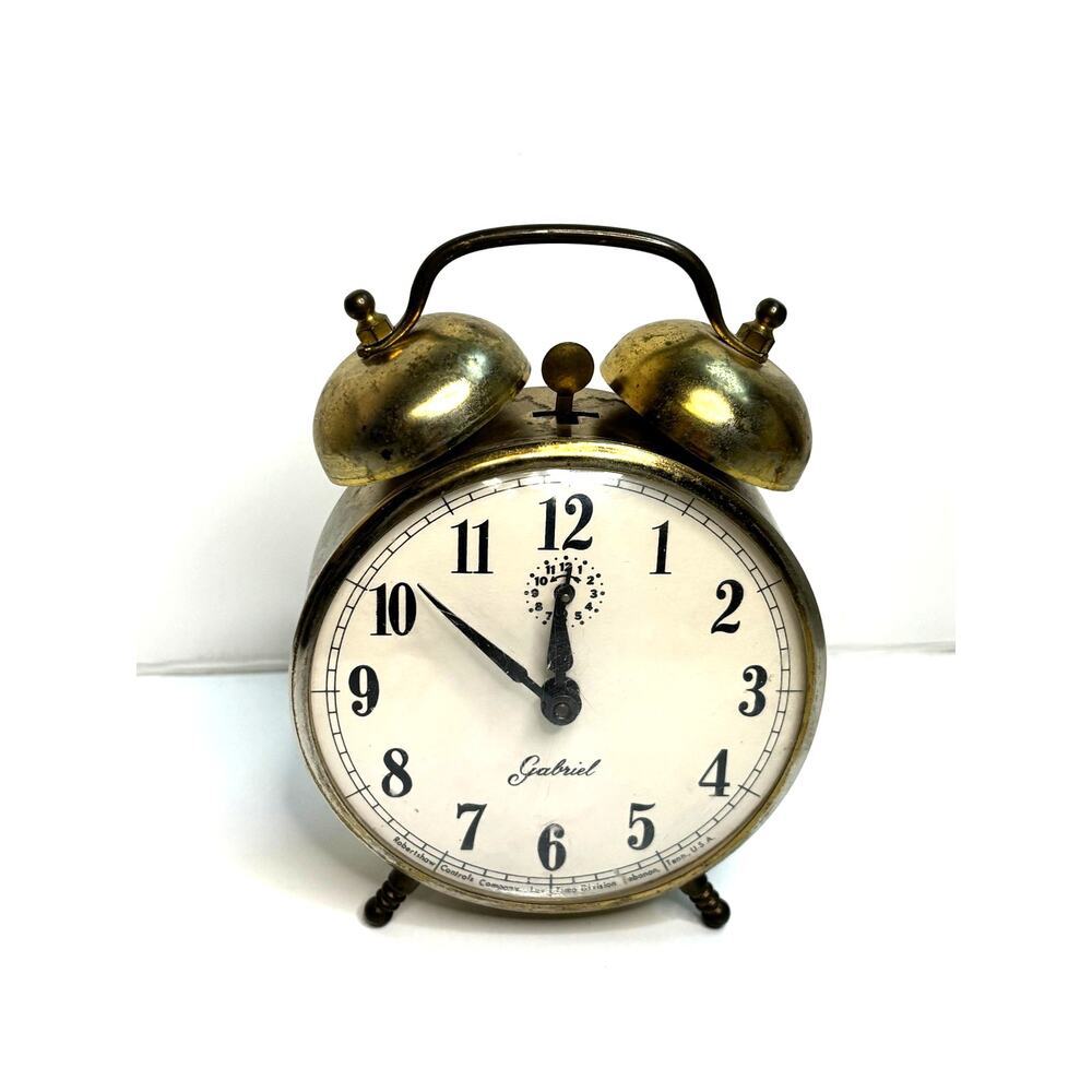 Vintage Robertshaw-Lux Gabriel Alarm Clock Twin Bell Gold Tone USA RUNS
